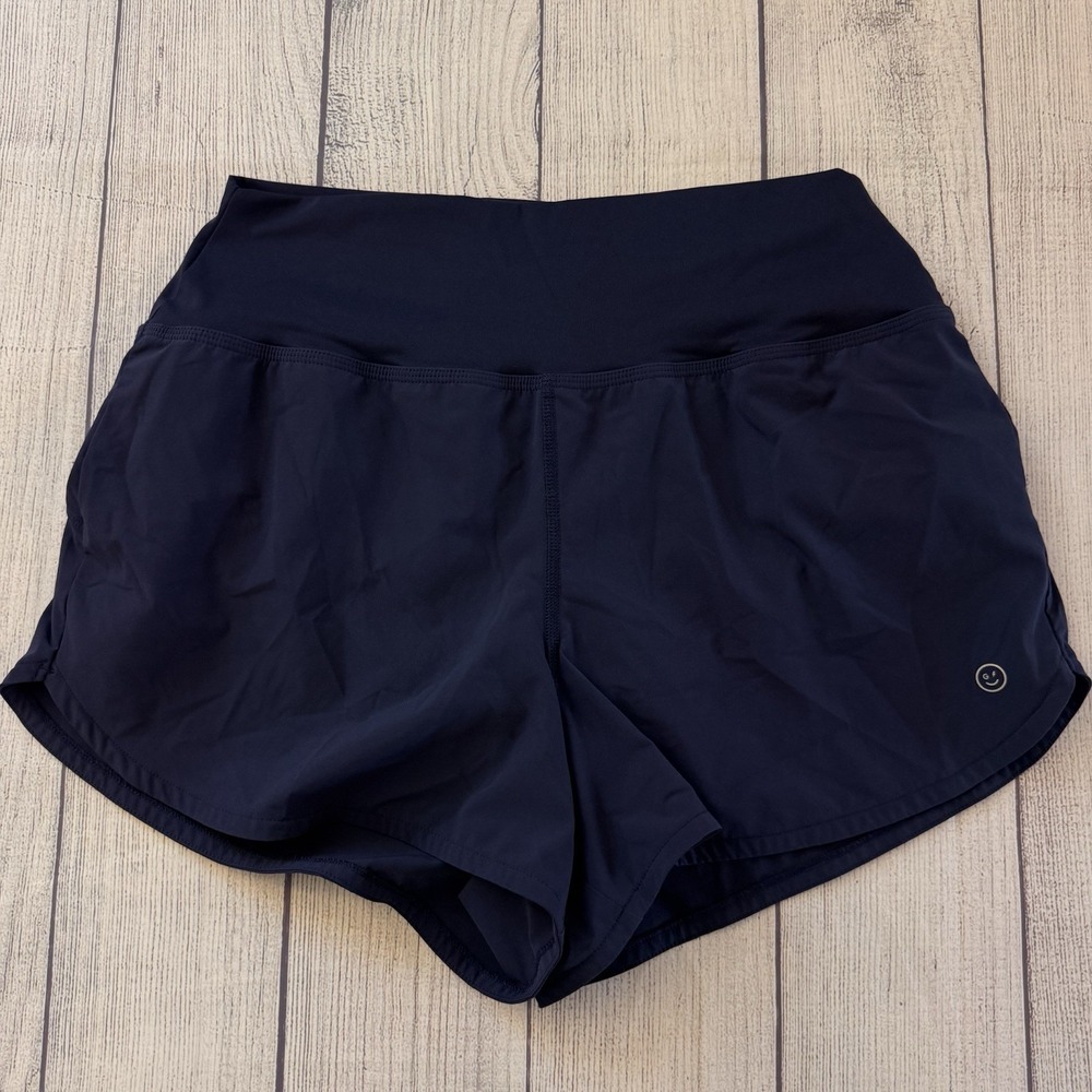Gilly Hicks Navy Running Athletic Shorts Women's Medium Zip Pocket Lined Stretch